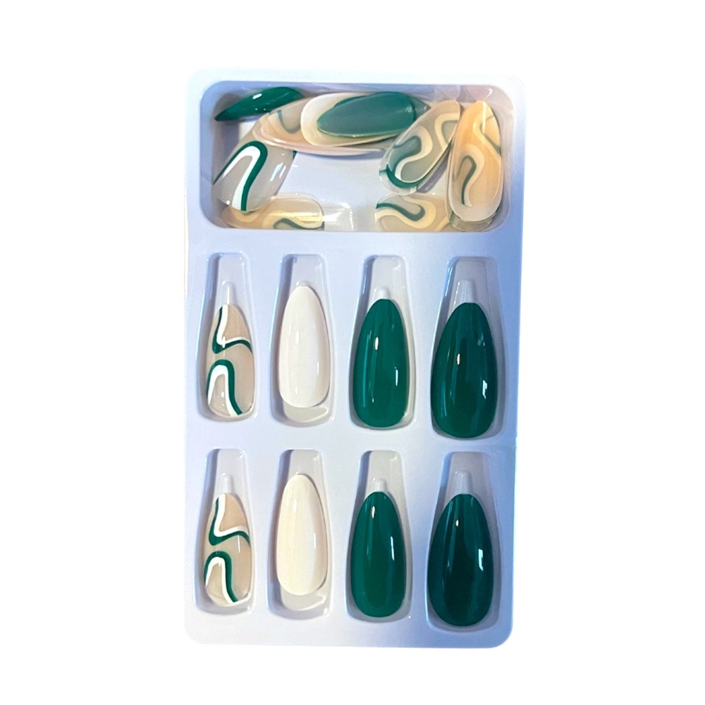 Pressies Green and White Almond Nails